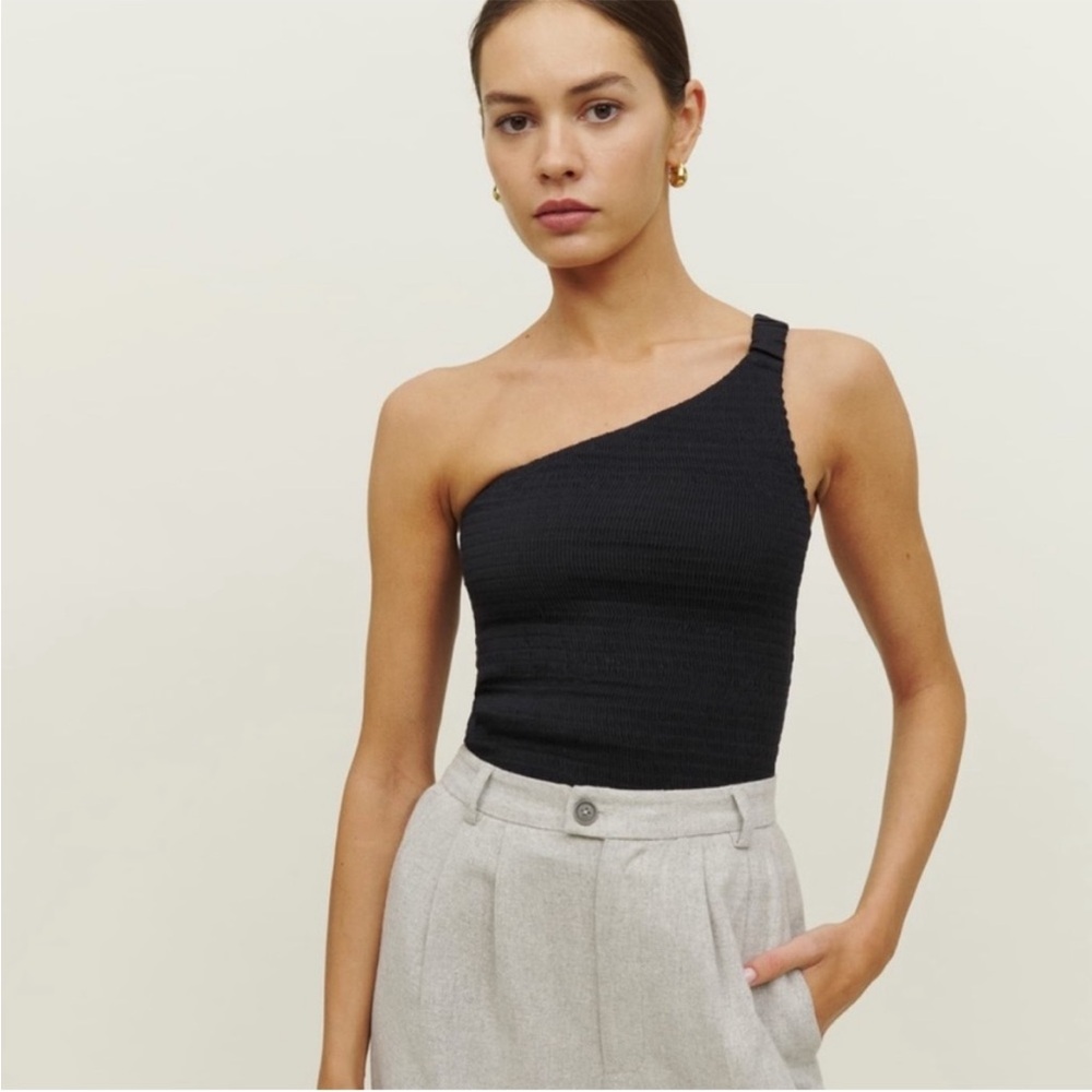 Reformation Holly Shirred Linen One Shoulder Top sz small